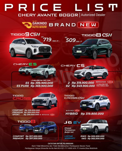 Pricelist Harga Chery kabupatentangerang 2025
